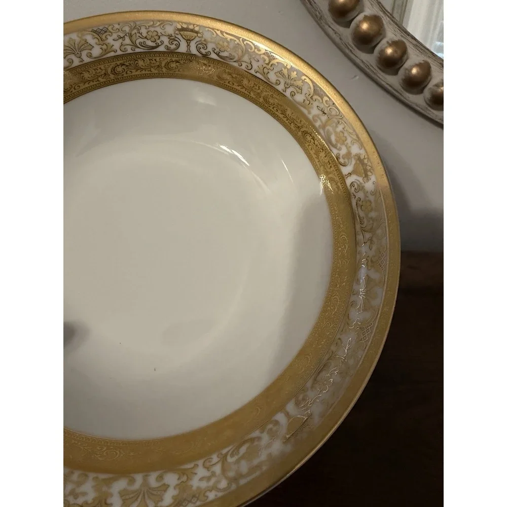 Vintage GNA Fine Porcelain GNA9 Gold Encrusted Rimmed Serving Bowl 9.5